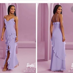 Azazie Lilac Ruffle Maxi Dress